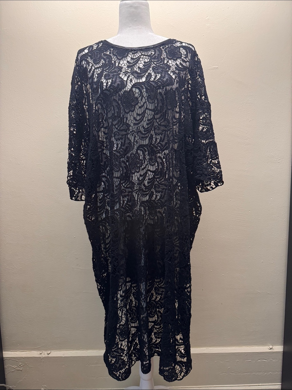 Black Crochet Midi Dress with Sheer Floral Lace